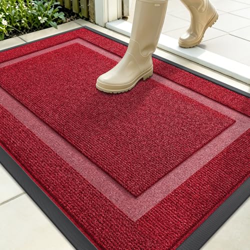 OLANLY Front Door Mat Indoor Outdoor Entrance, Waterproof All-Season, All-Weather Doormat, Sturdy Natural Rubber, Fade Resistant, Low Profile, Easy Clean Patio Porch Entryway Mat, 35x23, Wine Red - color: Wine Red, size: 35" x 23"