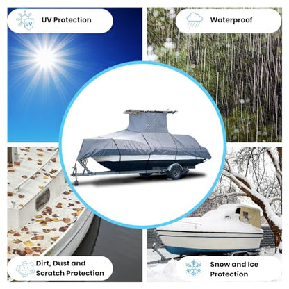 Heavy Duty T-Top Boat Cover, Fits 18ft to 20ft Long Center Console Boat with T-Top Hard-Top, Waterproof Fade Resistant T Top Boat Storage Cover (Gray, Size 1: 18'-20' Long, Beam 102" W) - color: Gray, size: Size 1: 18'-20' Long, Beam 102" W