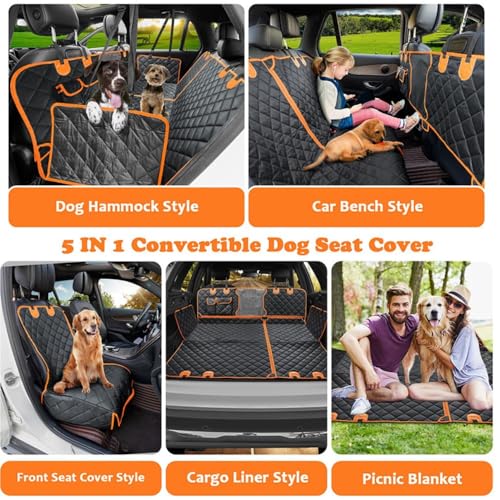M/P Dog car seat Cover for Pets 100% Waterproof Seat Cover Hammock with Mesh Window 600 D Heavy Duty Scratch Proof Nonslip Durable Soft Back seat Cover for Cars Trucks and SUVs seat Covers