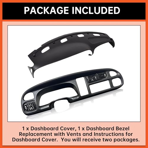 ECOTRIC Bezel Cover Instrument W/Vent & Dashboard Overlay Cover Kit Compatible with 1998-2002 Dodge Ram 1500 2500 3500 Bezel & Dash Board Cover Replacement Black - size: Bezel Cover W/ Vents & Dashboard Cover