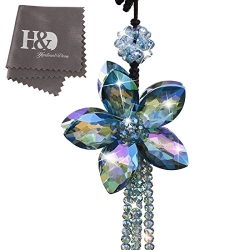 H&D HYALINE & DORA 11.4 Inch Crystal Color Flower Interior Accessories Car Charms Pendants for Auto Rear View Mirror Hanging Decoration with Tassel - color: Rainbow