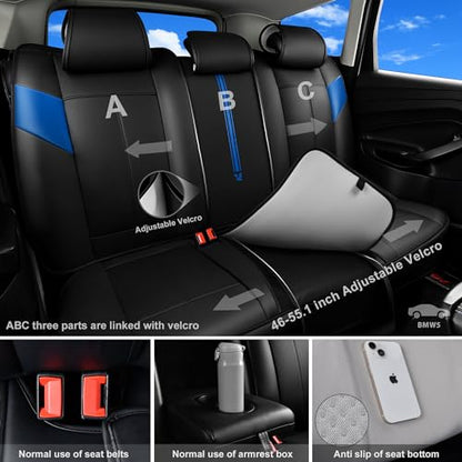 CAR PASS Nappa Leather Seat Covers, Breathable Waterproof Car Seat Covers Full Set, Luxury Leather Front and Back Seats Full Coverage, Universal Fit SUV Pick-up Truck Sedan Automotive(Black Blue) - color: Black Blue, size: Full Set Full Coverage