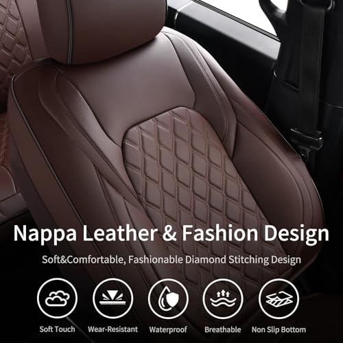Huidasource Fit for Coffee Chevy Silverado Seat Covers, GMC Sierra Seat Covers, Thickened Nappa Leather Truck Seat Cover 2007-2013&2019-2025 1500, 2020-2025 2500HD 3500HD Crew Double Extended Cab - color: Coffee, size: Full Set 2007-2013&2019-2025 (Flat B