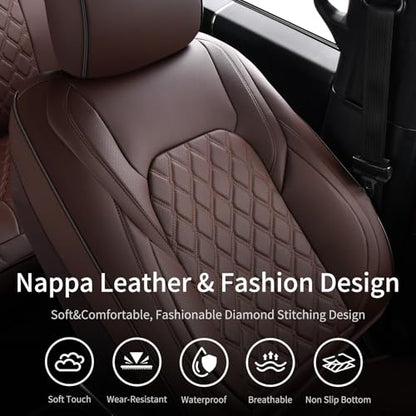 Huidasource Fit for Coffee Chevy Silverado Seat Covers, GMC Sierra Seat Covers, Thickened Nappa Leather Truck Seat Cover 2007-2013&2019-2025 1500, 2020-2025 2500HD 3500HD Crew Double Extended Cab - color: Coffee, size: Full Set 2007-2013&2019-2025 (Flat B