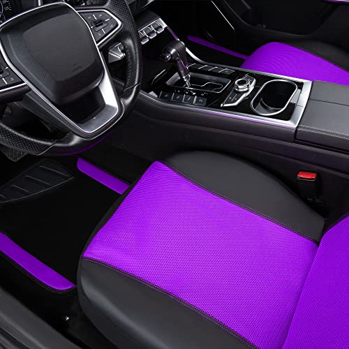 CAR PASS Rainbow Universal Fit 3D Air Mesh Car Seat Cover Full Set with 4Pcs Waterproof Car Floor Mats Universal Fit Automotive Interior Covers for Trucks,Vans,SUV Combo Set (Black and Purple)
