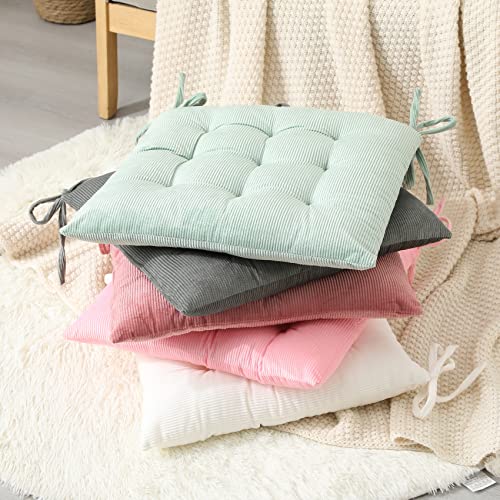 Corduroy Chair Cushion with Ties Ultra Soft Warm Floor Cushion for Kids Reading Nook Comfortable Square Seat Cushion for Adult 15.7”x15.7”, White