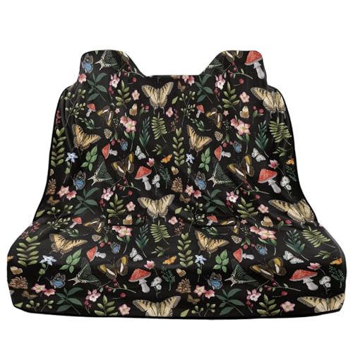 Butterfly Mushroom Flower Print Rear Bench Towel Seat Covers, Nonslip Back Seat Cover Washable Bench Seat Covers, Wear-Resistant Car Seat Covers Protector for Dogs - color: Butterfly Mushroom Flower
