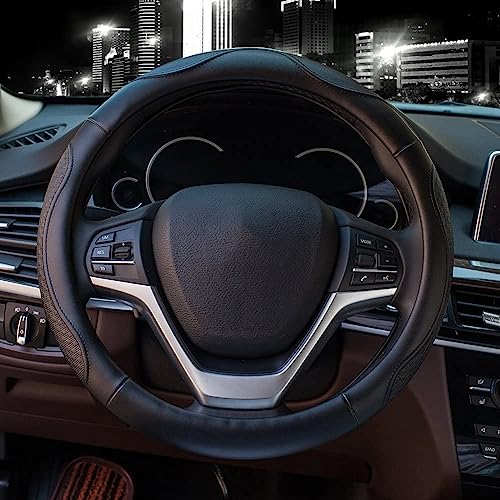 Valleycomfy Leather Steering Wheel Covers Universal 15.75 inch -Breathable, Anti Slip & Odor Free (Black with Black Lines,L(15" 1/2-16")) - color: Black, size: L(15"1/2-16")