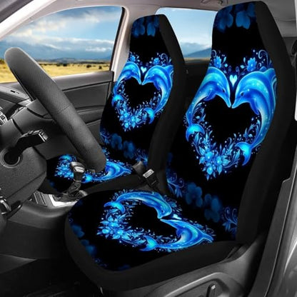 Blue Dolphin Car Seat Covers Full Set of 4 Pcs Neon Dolphin Car Accessories for Women Men Auto Front Rear Seat Breathable Bucket Seat Cover Automotive Cushion Pads Universal Fit - color: Blue Neon Dolphin