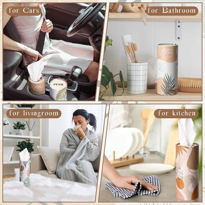 Outus 12 Pcs Boho Car Tissues Cylinder Holder with 3 Ply Facial Tissue Bulk Black White Round Tissue Holder Travel Tissues Boxes Container for Car Cup Wedding Birthday Party - style: Boho 1