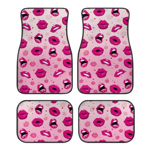 Hot Pink Lip Automotive Floor Mats Front and Rear Car Mat Carpet Set 4 Pcs Universal Fit Trucks for Valentine's Day - color: Hot Pink Lip