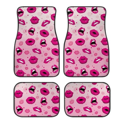 Hot Pink Lip Automotive Floor Mats Front and Rear Car Mat Carpet Set 4 Pcs Universal Fit Trucks for Valentine's Day - color: Hot Pink Lip