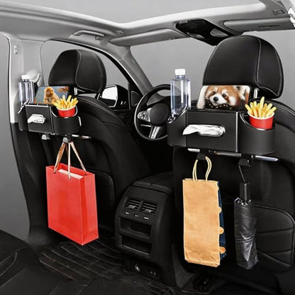 Back Seat Car Organizer,4 in 1 Multifunctional Car Back Seat Storage Box with Drink Cup Holder Tissue Box, for Hold Phone,Snacks, Drinks, Handbag-Black