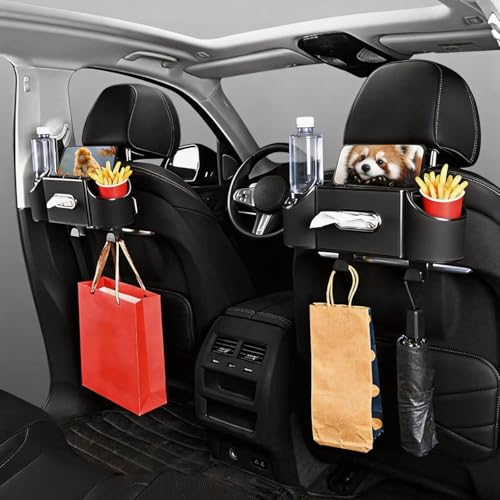 Back Seat Car Organizer,4 in 1 Multifunctional Car Back Seat Storage Box with Drink Cup Holder Tissue Box, for Hold Phone,Snacks, Drinks, Handbag-Black-2Packs - color: Black-2Pack