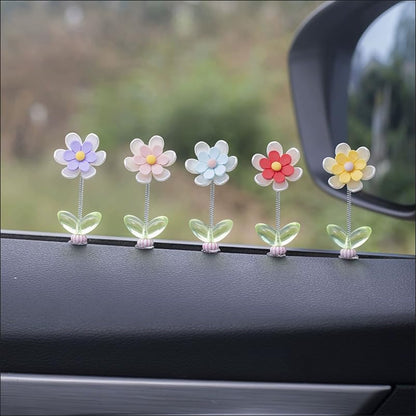 5pcs Ucubwfu Car Center Console Daisy Spring Ornament, Car Interior Flower Ornament