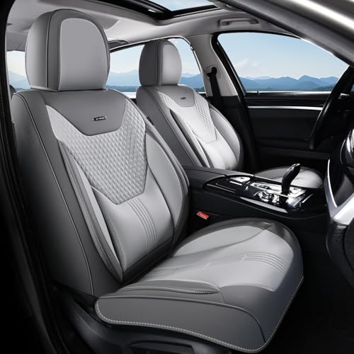 Coverado Car Seat Covers with Lumbar Support, Front Covers for Cars, Universal Automotive Seat Cover, Waterproof, Leather Car Seat Cushion, Interior Seat Protectors for Most Cars - color: Gray-LGray, size: Front Pair