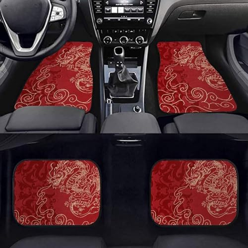 Car Floor Mats Full Set 4 Pcs, Red Dragon Automotive Floor Pads, All Weather Floor Carpet Full Set, Easy to Clean, Universal Fits SUV Van Sedan - color: Red Dragon