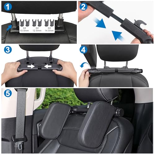 Car Headrest Pillow, Adjustable Head Rest Pillow for Car Seat, Head Neck Support for Kids Adults Travel Sleeping, Fit for Headrest with Poles (Black)