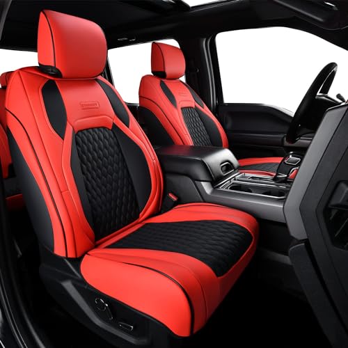 Coverado F250 Car Seat Covers Full Set, Leather Waterproof Automotive Seat Covers for Cars, SUVs, Pickup Trucks, Fits 2015-2026 F150 SuperCrew, 2017-2026 F250 F350 F450 Crew Cab, Red - color: Red, size: FullSet