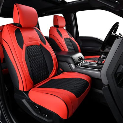 Coverado F250 Car Seat Covers Full Set, Leather Waterproof Automotive Seat Covers for Cars, SUVs, Pickup Trucks, Fits 2015-2026 F150 SuperCrew, 2017-2026 F250 F350 F450 Crew Cab, Red - color: Red, size: FullSet