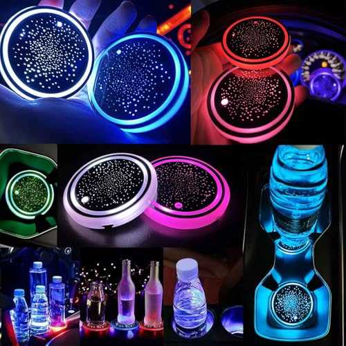 2PCS LED Car Cup Holder Lights, Light up Car Coasters for Cup Holders 7 Colors Changing USB Charging Mat Waterproof Cup Pad, Car Gifts for Men & Women