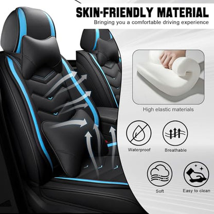 Car Seat Cover for KIA Soul 2010-2025, Driver's Seat Covers,Non-Slip Waterproof seat Cover,Wear-Resistant Nappa Leather car seat Covers. (Luxury 2 Seats/Black Blue) - color: Black Blue, size: Luxury 2 Seats