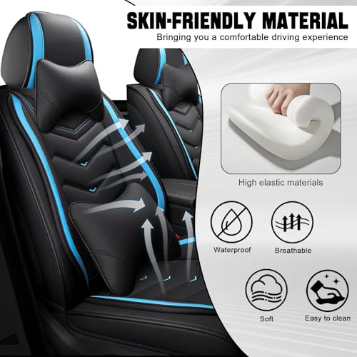Car Seat Cover for KIA Soul 2010-2025, Seat Covers Full Set,Non-Slip Waterproof seat Cover,Wear-Resistant Nappa Leather car seat Covers. (Luxury 5 Seats/Black Blue) - color: Black Blue, size: Luxury 5 Seats