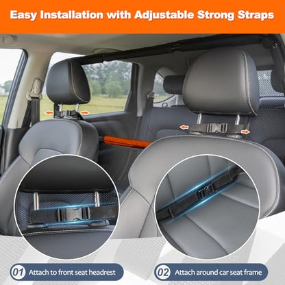 Dog Barrier for Car, 50" Wide SUV Dog Barrier for Cargo Area & 2nd 3rd Row Seats, Sturdy Dog Barrier for Small SUV & Truck with See-Through Net Mesh, Back Seat Divider for Mid-Sized Vehicle