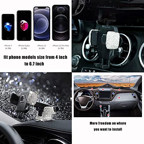 Bling Car Phone Mount Holder,Shiny Crystal Rhinestone Phone Stand for Women and Girls, Car Accessories for Windshield Dashboard,Compatible with Most Cellphones (White) - color: white