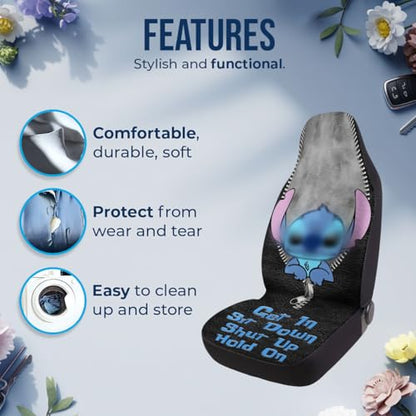 GENANY Blue Alien Car Seat Covers Set of 2, Breathable Front Seat Covers for Truck Sedan SUV, Cartoon Car Accessories, Cartoon Gift for Women Men - color: Blue Alien