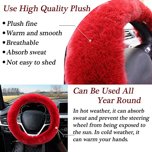 WenMei 4PCS Set Fluffy Steering Wheel Covers with Handbrake Cover&Gear Shift Cover&Plush Keychain Furry Steering Wheel Cover for Women Girl Fashion Warm Car Wheel Protector Fit Most Car (Wine Red) - color: Wine Red