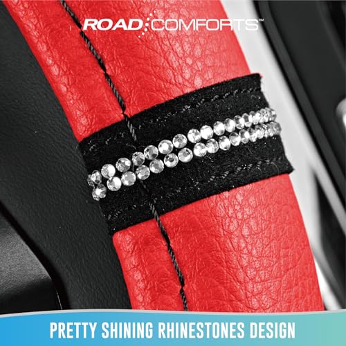 Road Comforts Leopard Steering Wheel Cover for Women, Cute Anti-Slip Microfiber Leather, Universal Fit 14.5-15 Inch Round Steering Wheel - Red - color: Round Red