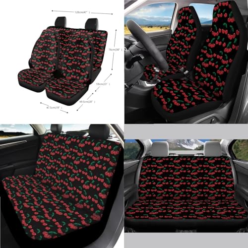 Wanyint Cherry Black Car Seat Covers Set - 14 Pcs, Includes Seat, Steering Wheel, Seat Belt, Trash Bin, Rear View Mirror, Armrest, Gear Shift Covers - color: Cherry Black