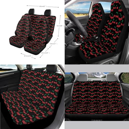 Wanyint Cherry Black Car Seat Covers Set - 14 Pcs, Includes Seat, Steering Wheel, Seat Belt, Trash Bin, Rear View Mirror, Armrest, Gear Shift Covers - color: Cherry Black