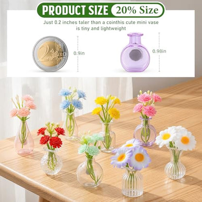8PCS Mini Glass Vase Refrigerator Magnets with Artificial Flowers, Cute Tiny Flower Fridge Magnets for Refrigerator Office and Kitchen Cabinet Decoration