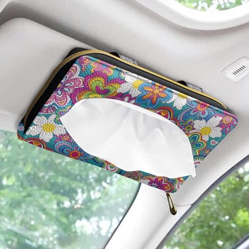 Cartoon Hippie Flower Car Visor Napkin Holder Mask Holder Car Sun Visor Napkin Holder Car Standard Tissue Holder - color: Cartoon Hippie Flower