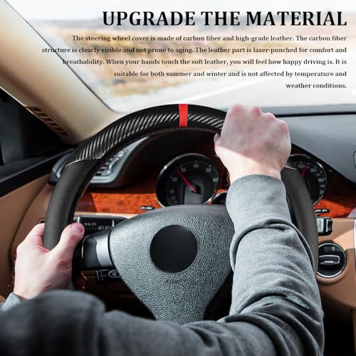 Car Steering Wheel Cover, Steering Wheel Accessories, 15 Inch Microfiber Leather Carbon Fiber Soft Anti-Slip Breathable, Car Accessories Elastic Non-Slip Cover for Most Vehicles (Black) - color: Black