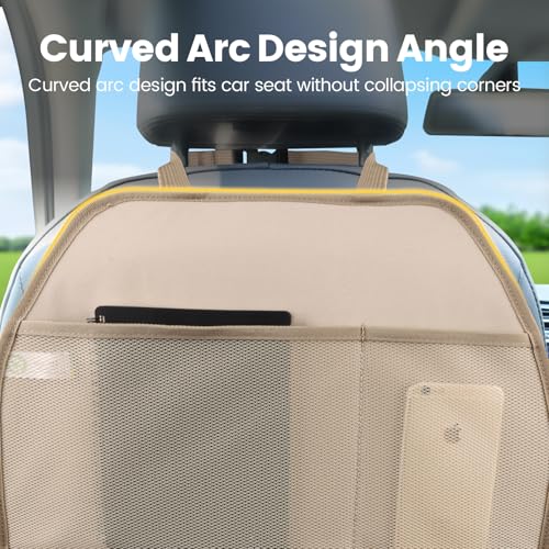 Viaviat Car Seat Protector Large Kick Mat 2 Pack Durable Water Resistant Auto Seat Back Covers with 2 Mesh Pockets Protection Against Dust Mud Scratches (Beige-A, 2-Pack) - color: Beige-A