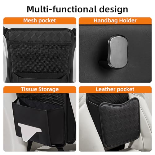 Purse Holder for Car,Car Purse Holder Between Seats,PU Leather Seat Back Organizer,Large Capacity Bag,Car Net Pocket Handbag Holder,Pet Barrier(Black)