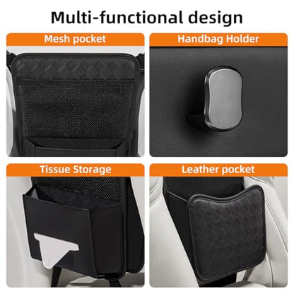 Purse Holder for Car,Car Purse Holder Between Seats,PU Leather Seat Back Organizer,Large Capacity Bag,Car Net Pocket Handbag Holder,Pet Barrier(Black)