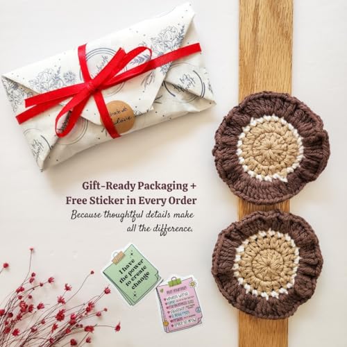 Cotton Crotchet Ruffled Flower Coaster Set (Warm Mocha) - color: Warm Mocha