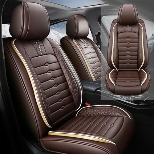 Seat Covers for Truck 2007-2024 GMC Sierra Chevy Silverado 1500 2500/HD 3500/HD Nappa Leather Car Seat Covers Waterproof and Dustproof Car Seat Protectors（Coffee）