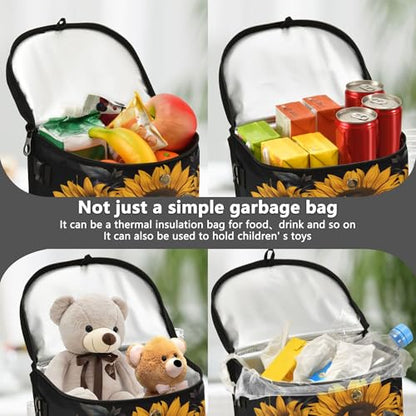 MNSRUU Car Trash Can with Lid, Skull and Sunflower Car Trash Bag Hanging Organizers and Storage for Front Back Seat, Leak-Proof Trash Bin - color: Skull I1101