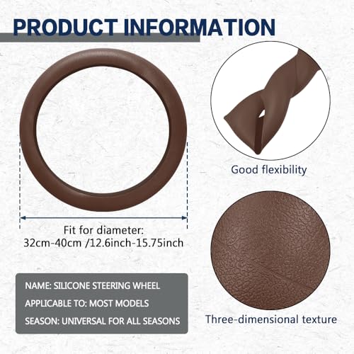 Car Steering Wheel Cover, Silicone Car Steering Wheel Protective Cover, 33-40 CM Anti-Slip Soft Comfortable Steering Wheel Cover for Women Men, Universal Accessories Fit Cars Trucks SUVs (Coffee) - color: Coffee