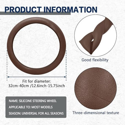 Car Steering Wheel Cover, Silicone Car Steering Wheel Protective Cover, 33-40 CM Anti-Slip Soft Comfortable Steering Wheel Cover for Women Men, Universal Accessories Fit Cars Trucks SUVs (Coffee) - color: Coffee