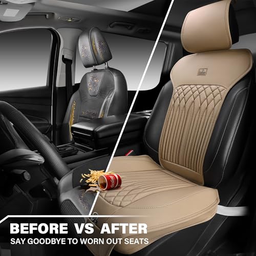 CAR PASS Car Seat Protector, 2 Pack Sideless Nappa Leather Seat Covers for Cars, All Season Waterproof Breathable Front Seats Cushion with Storage Pocket Universal Fit Vehicle Car SUV Truck, All Beige - color: Beige