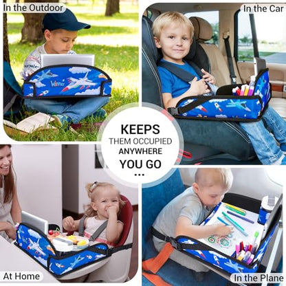 COOLBEBE Kids Travel Tray for Toddler Car Seat, Travel Tray for Airplane, Toddler Car Seat Lap Tray, Carseat Table Tray for Kids Travel Activities (Blue Plane) - color: Blue Plane