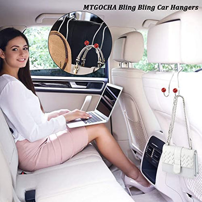 Bling Purse Hook for Car Headrest, Upgraded Cute Car Seat Hooks for Bag Handbag, Durable Stainless Auto Purse Hanger Holder 2 Pack, Red - color: Red