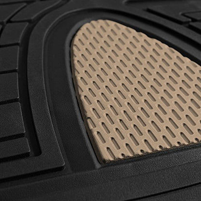FH Group Premium Liners Tall Channel Trimmable All Weather Rubber Full Set Car Floor Mats (Beige) w. Trimmable All-Season Cargo Liner (Black) - Universal Fit for Cars Trucks and SUVs - color: Beige, style: With Cargo Mats