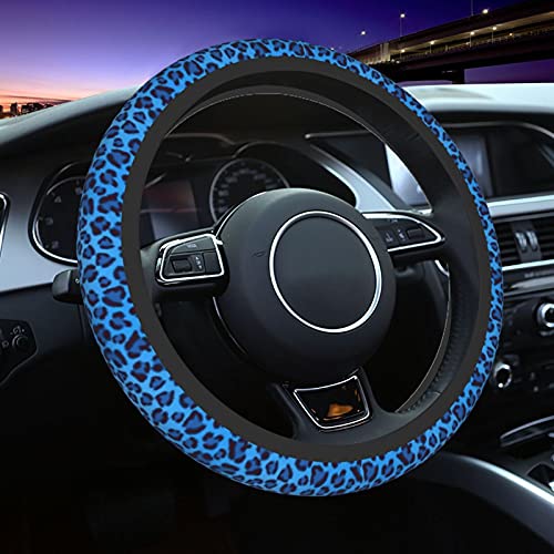 Blue Leopard Steering Wheel Covers,Universal 15 Inch Non Slip Auto Car Accessories, Soft Steering Wheel Protector for Men & Women